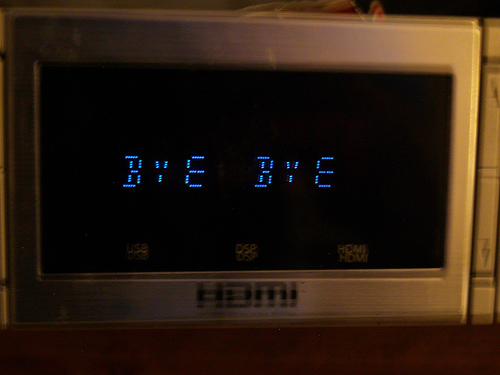 Displaying words bye bye on microwave window